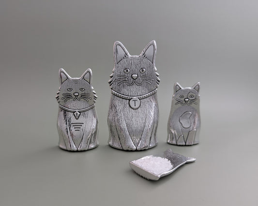 Cat Measuring Spoons- Feline Family of Pewter Spoons